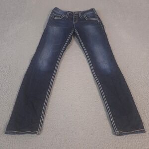 Silver Jeans Womens 26 Blue Suki Skinny Contrast Stitch Denim Thick Embroidery